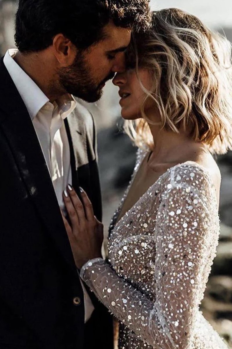 Bohemian A-line Sparkly Sequined Luxury Wedding Dresses