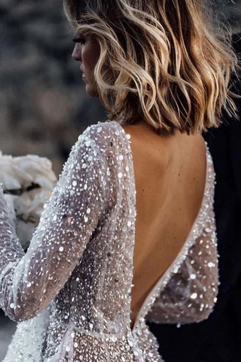 Bohemian A-line Sparkly Sequined Luxury Wedding Dresses