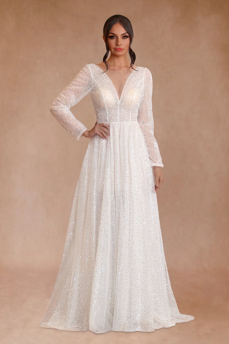 Bohemian A-line Sparkly Sequined Luxury Wedding Dresses