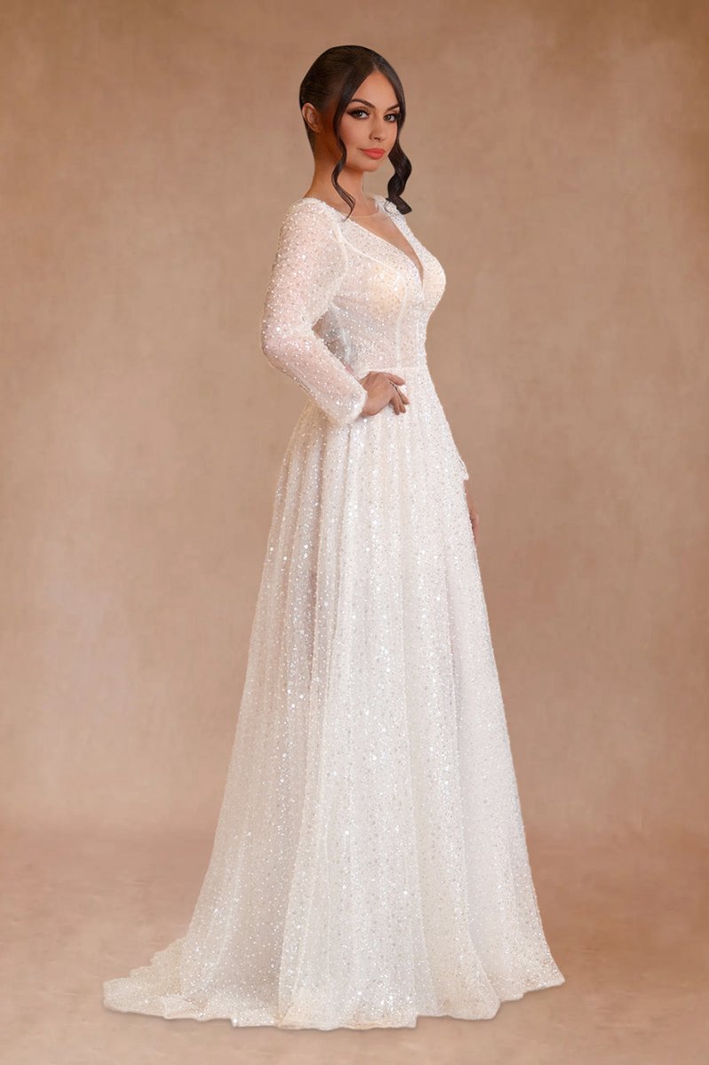 Bohemian A-line Sparkly Sequined Luxury Wedding Dresses