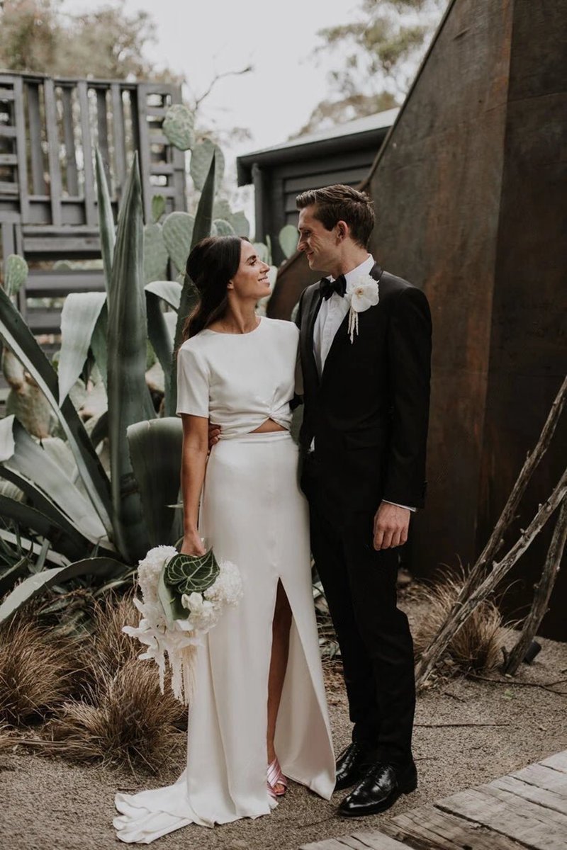 Sheath Engaged Noivas Wedding Dresses with Slit