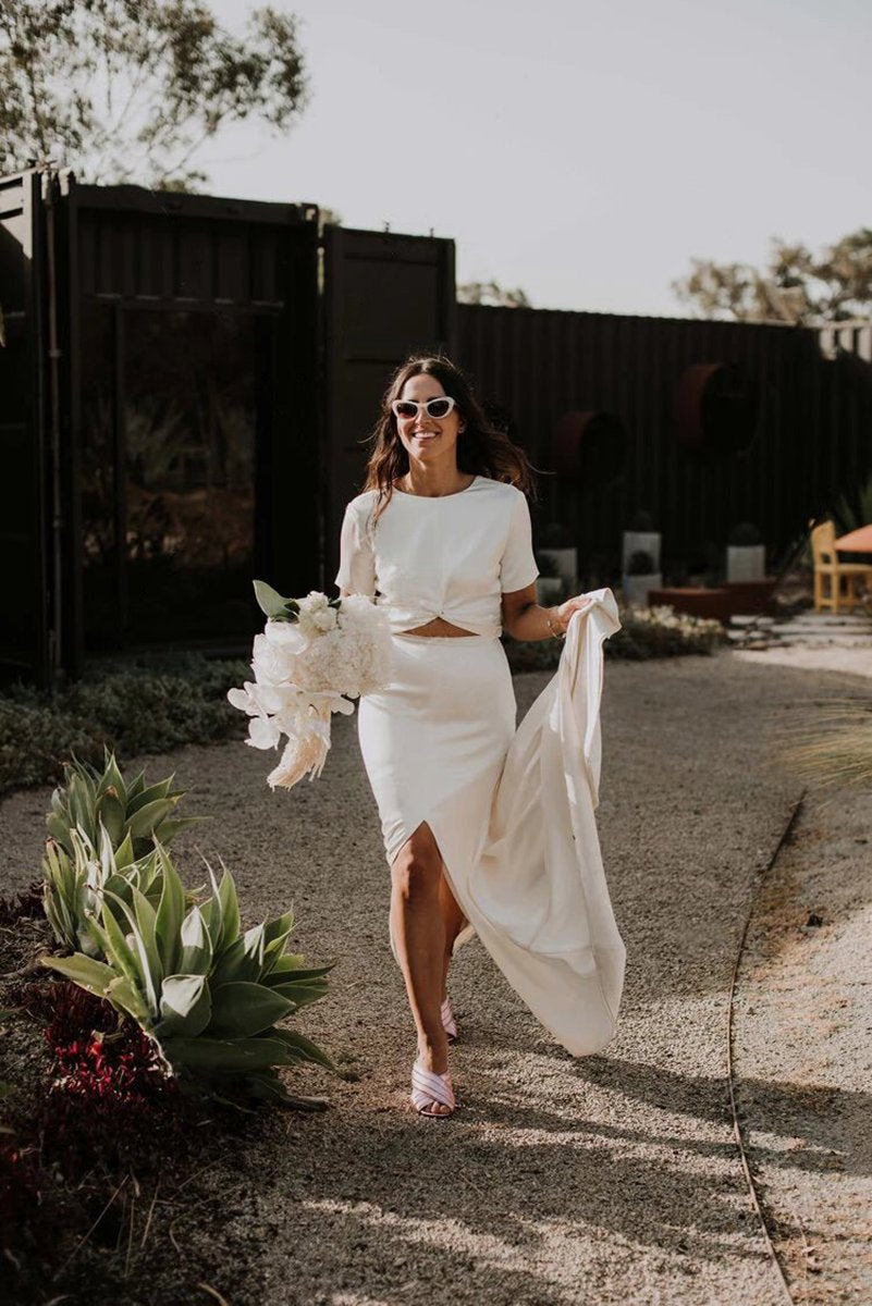 Sheath Engaged Noivas Wedding Dresses with Slit