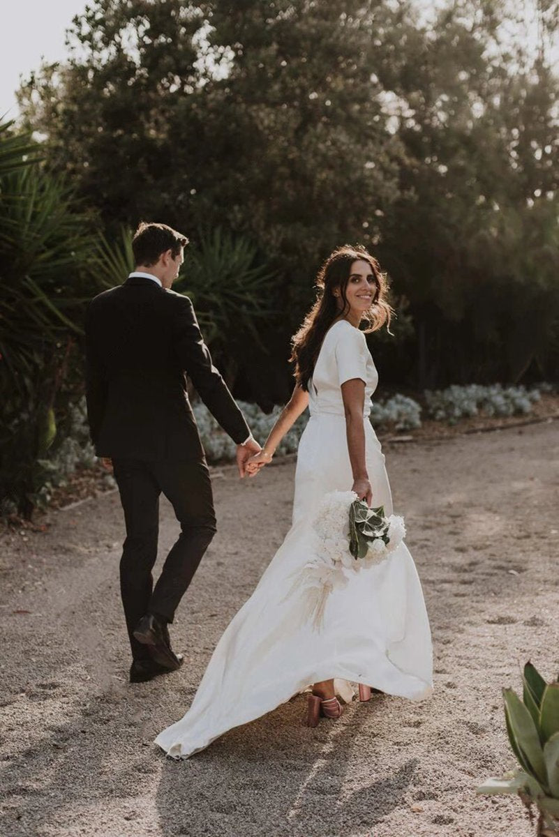 Sheath Engaged Noivas Wedding Dresses with Slit
