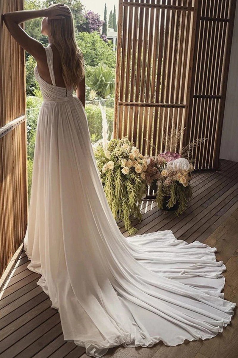 Bohemian A-line Long Chiffon Sweetheart Wedding Dresses