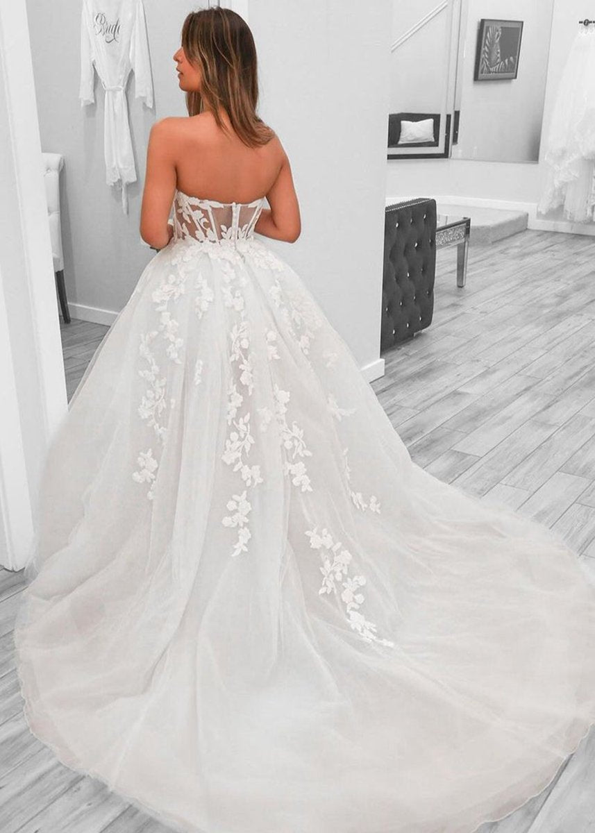 A-line Sweetheart Tulle Wedding Dresses with Slit