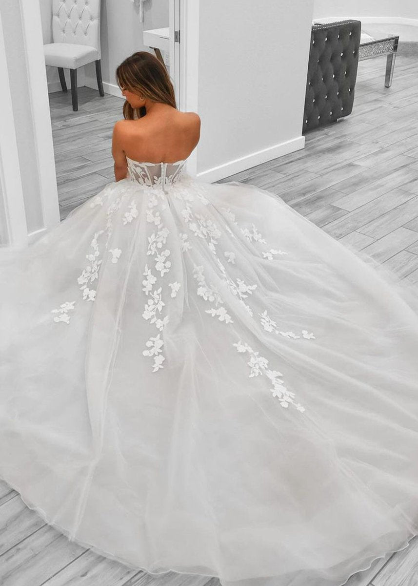 A-line Sweetheart Tulle Wedding Dresses with Slit