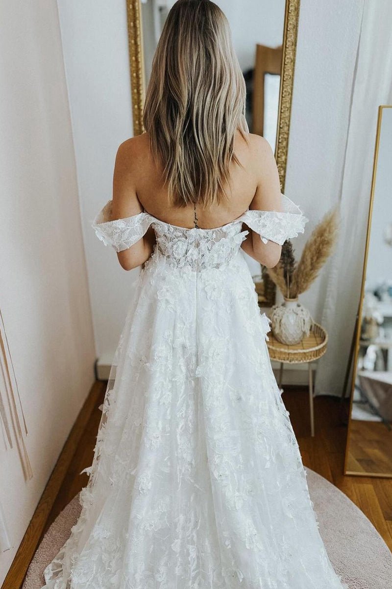 A-line Sweetheart Lace Wedding Dresses with Straps