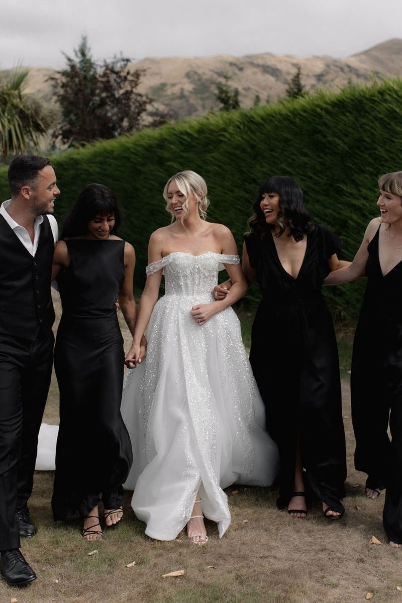 A-line Off the Shoulder Sequin Wedding Dresses