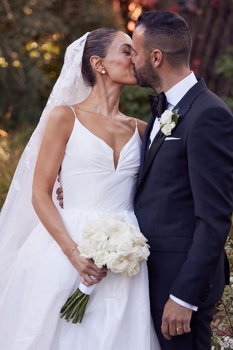 A-line Satin Spaghetti Straps Backless Wedding Dresses