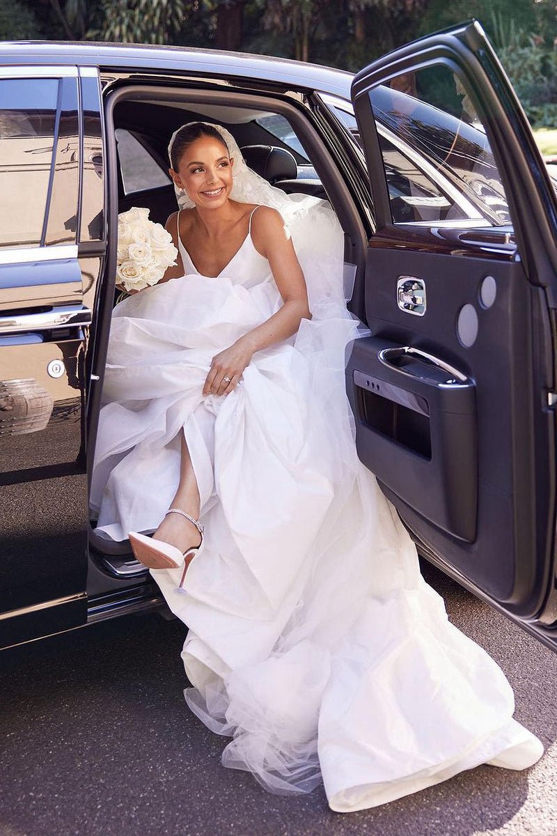 A-line Satin Spaghetti Straps Backless Wedding Dresses