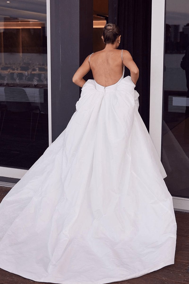 A-line Satin Spaghetti Straps Backless Wedding Dresses