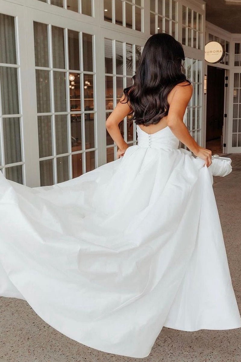 A-line Satin Strapless Wedding Dresses with Slit