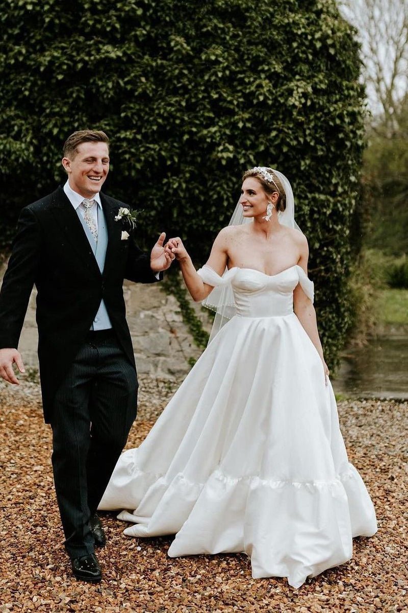 A-line Satin Off the Shoulder Wedding Dresses