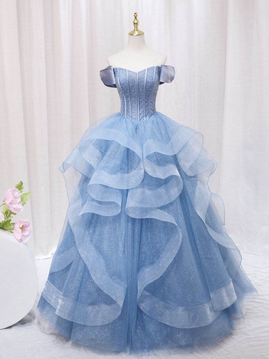 A-line Tulle Long Sweet Quinceanera Dresses