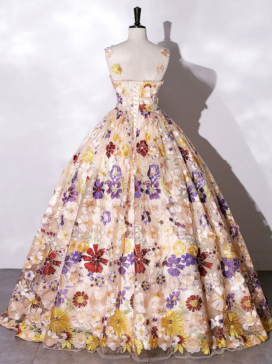 Quinceanera Dresses A-line Flowers Long Prom Dresses Sweet Dresses