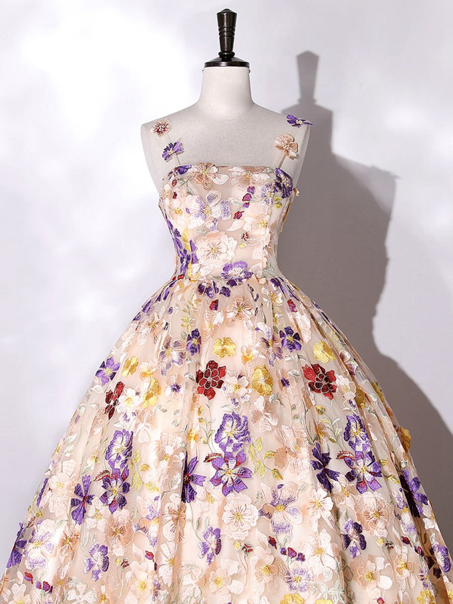 Quinceanera Dresses A-line Flowers Long Prom Dresses Sweet Dresses