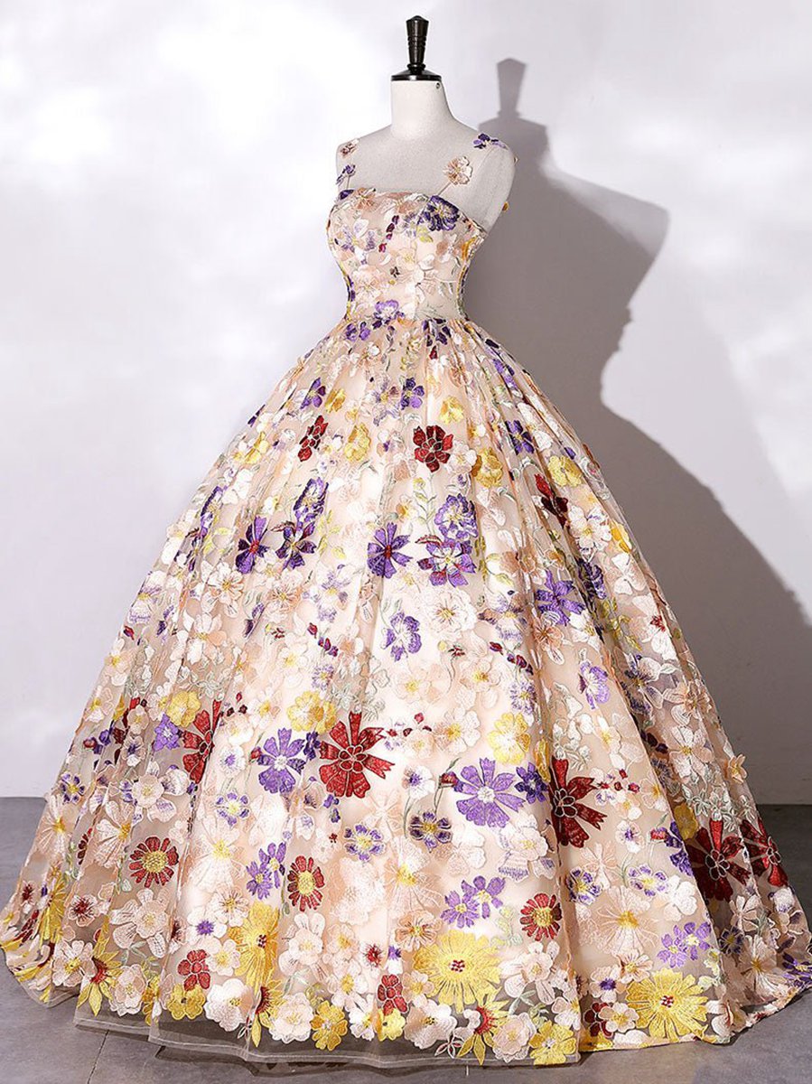 Quinceanera Dresses A-line Flowers Long Prom Dresses Sweet Dresses
