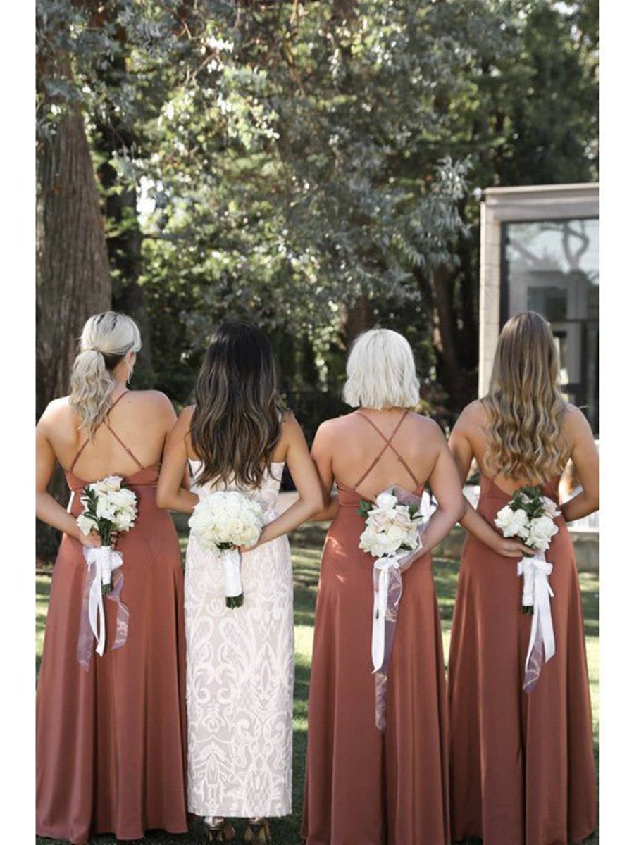 Simple Criss-Cross Straps Back Dusty Rose Bridesmaid Dresses