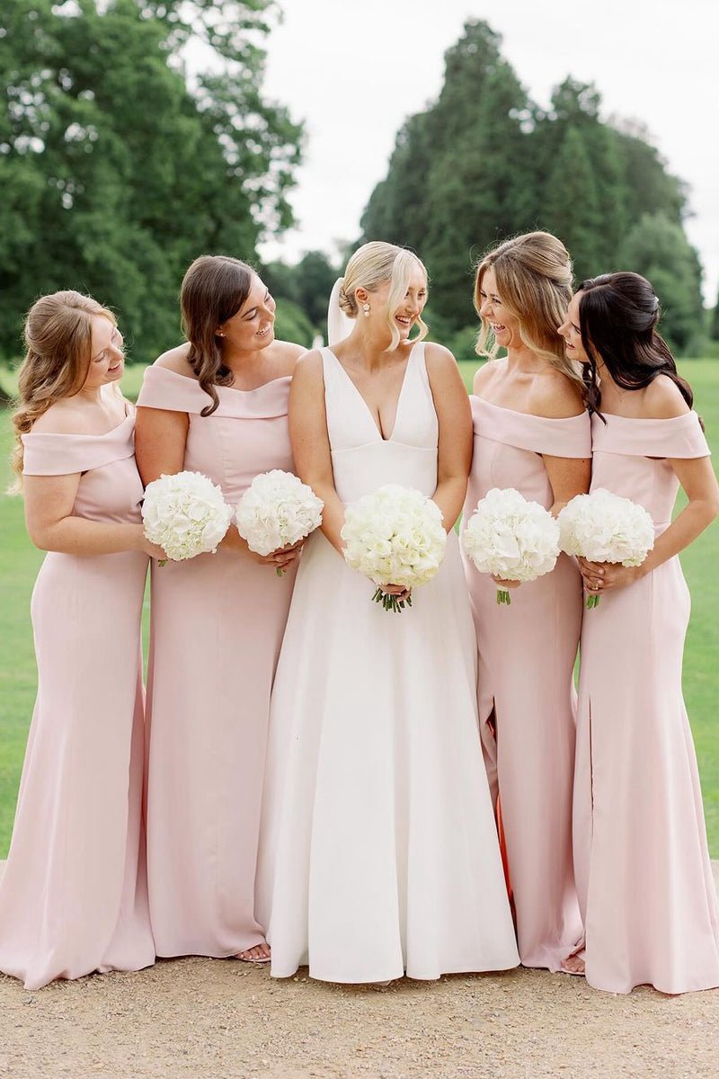 Simple Mermaid Off the Shoulder Long Bridesmaid Dresses