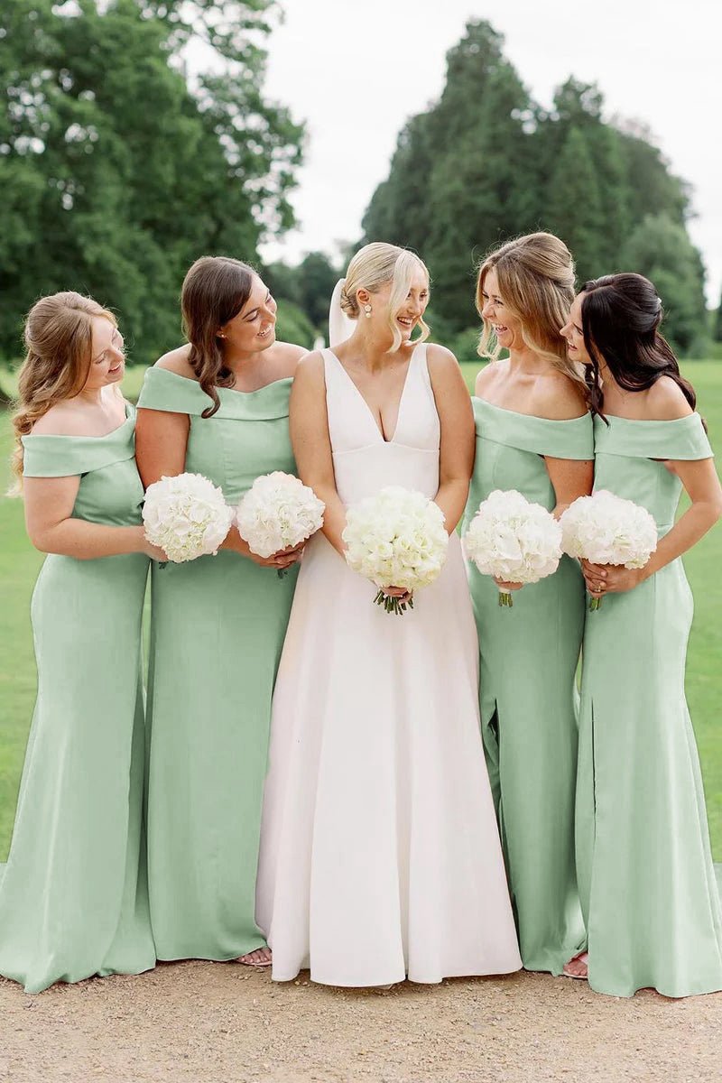 Simple Mermaid Off the Shoulder Long Bridesmaid Dresses