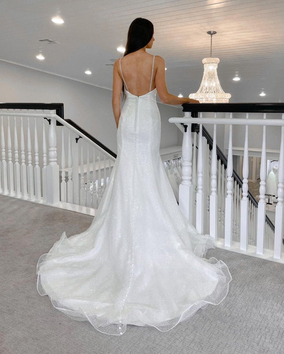 Sparkly Mermaid V Neck Sequins Wedding Dresses
