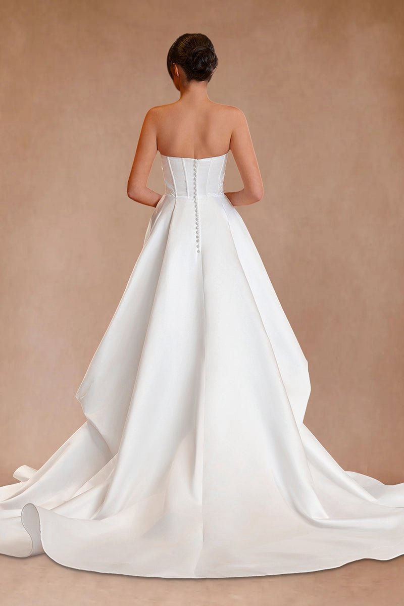 A-line Strapless Satin Wedding Dresses with Slit