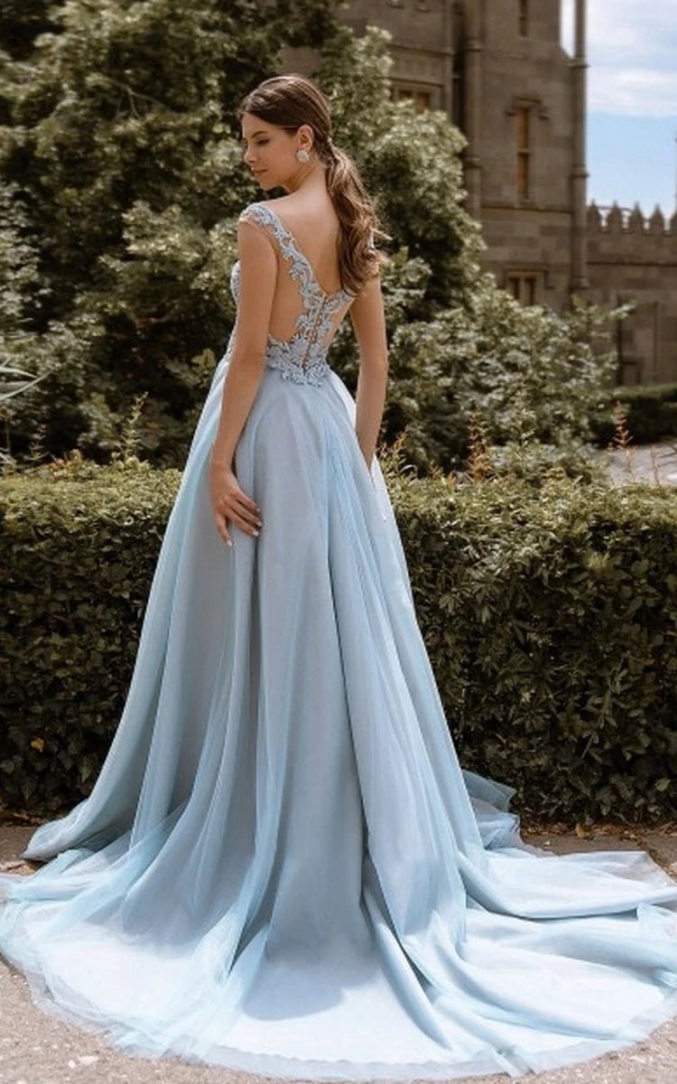 Lace V Neck Bridesmaid Dresses Illusion Back Tulle Dresses