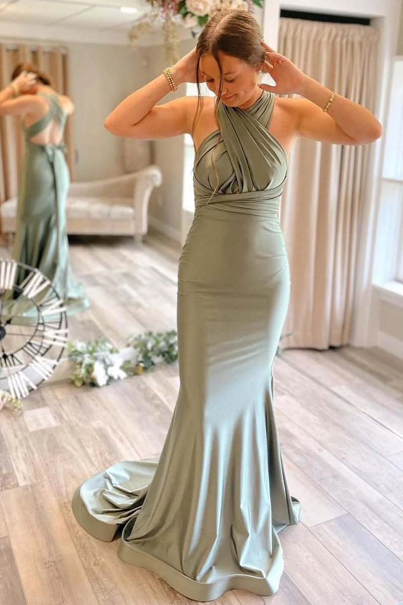 Light Convertible Satin Mermaid Prom Bridesmaid Dresses