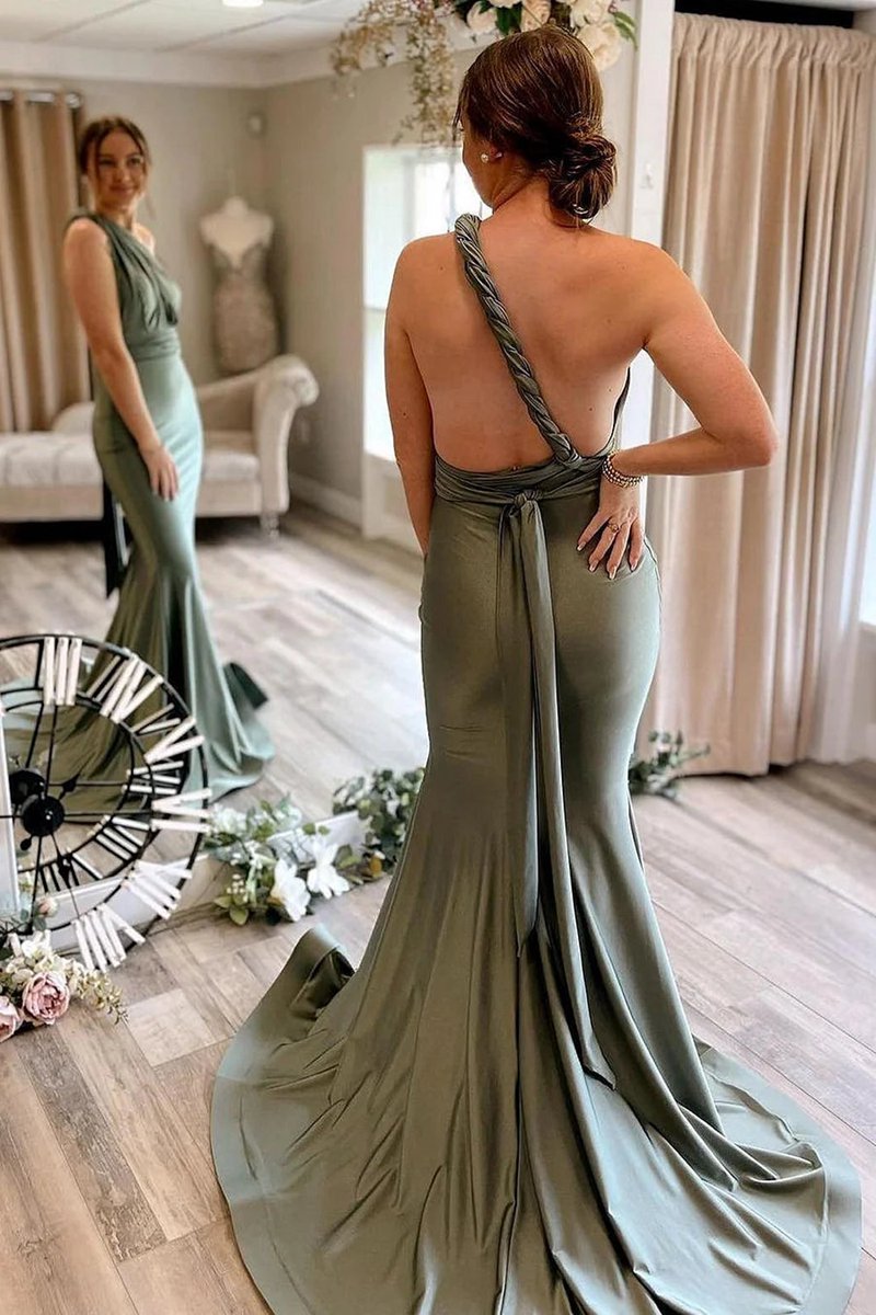 Light Convertible Satin Mermaid Prom Bridesmaid Dresses
