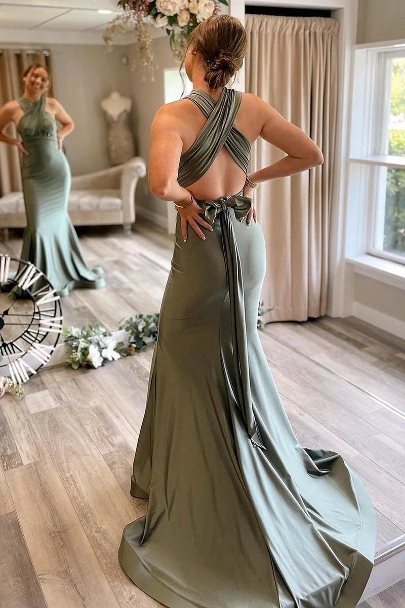 Light Convertible Satin Mermaid Prom Bridesmaid Dresses
