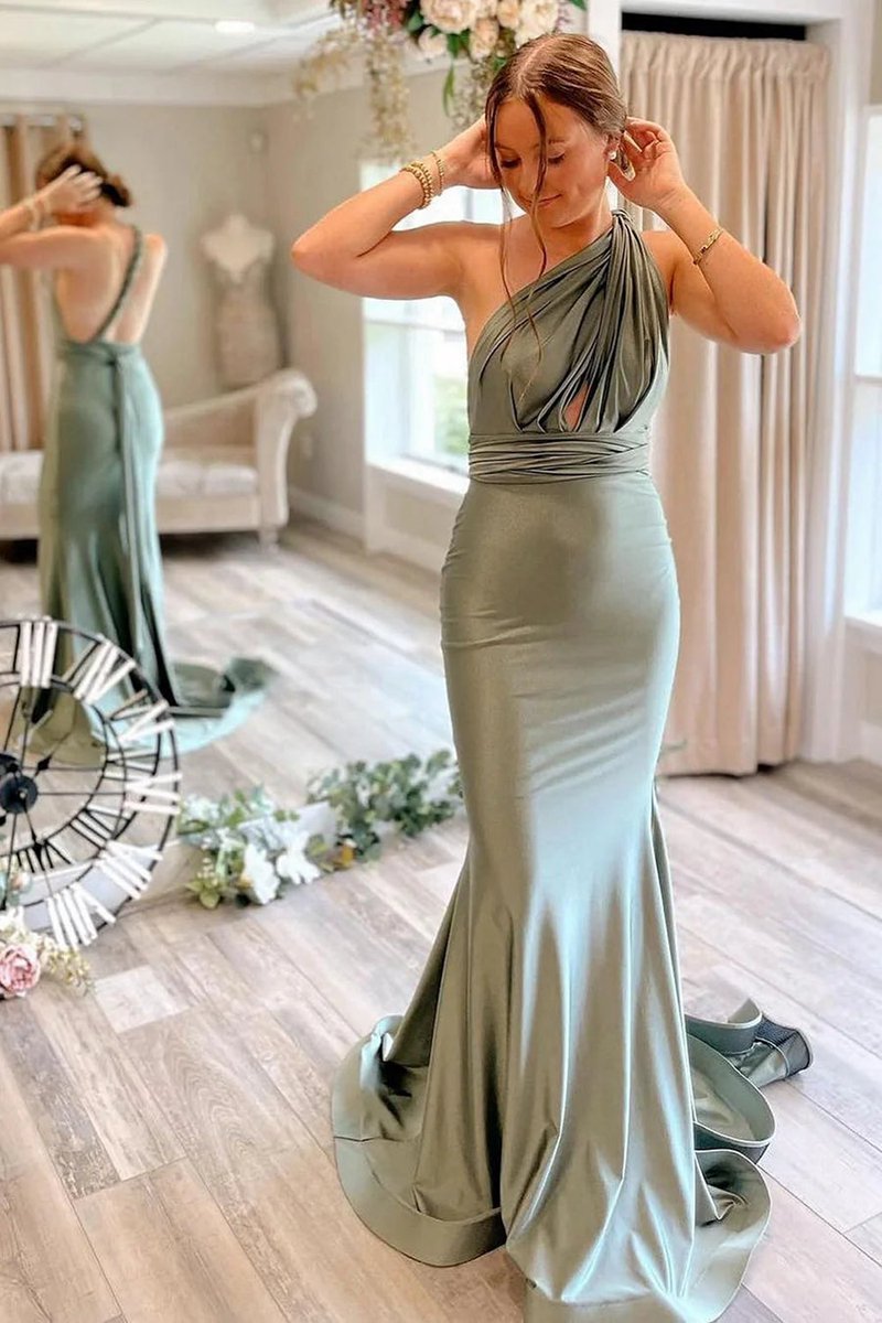 Light Convertible Satin Mermaid Prom Bridesmaid Dresses