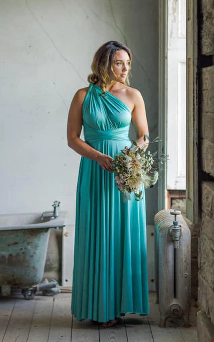 A-line Halter Neck Jersey Bridesmaid Dresses with Half Sleeves And Straps Back