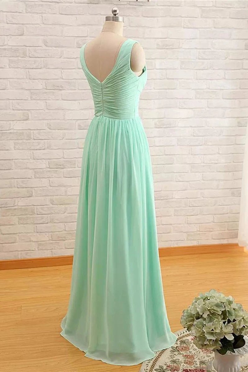 A-line Sleeveless Floor-length Chiffon Bridesmaid Dresses with Criss Cross