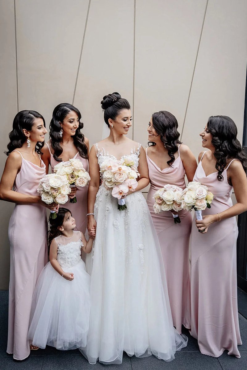 Sheath Spaghetti Straps Long Bridesmaid Dresses