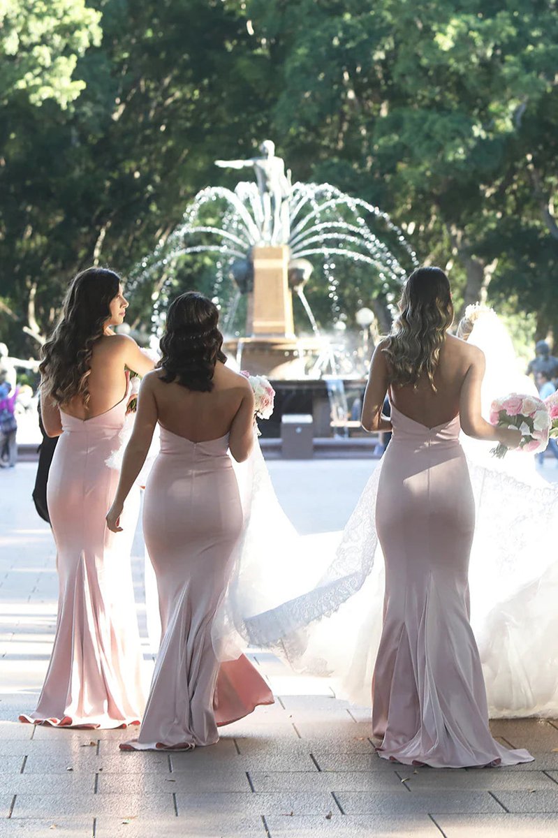 Mermaid Strapless Satin Bridesmaid Dresses Long Party Dresses