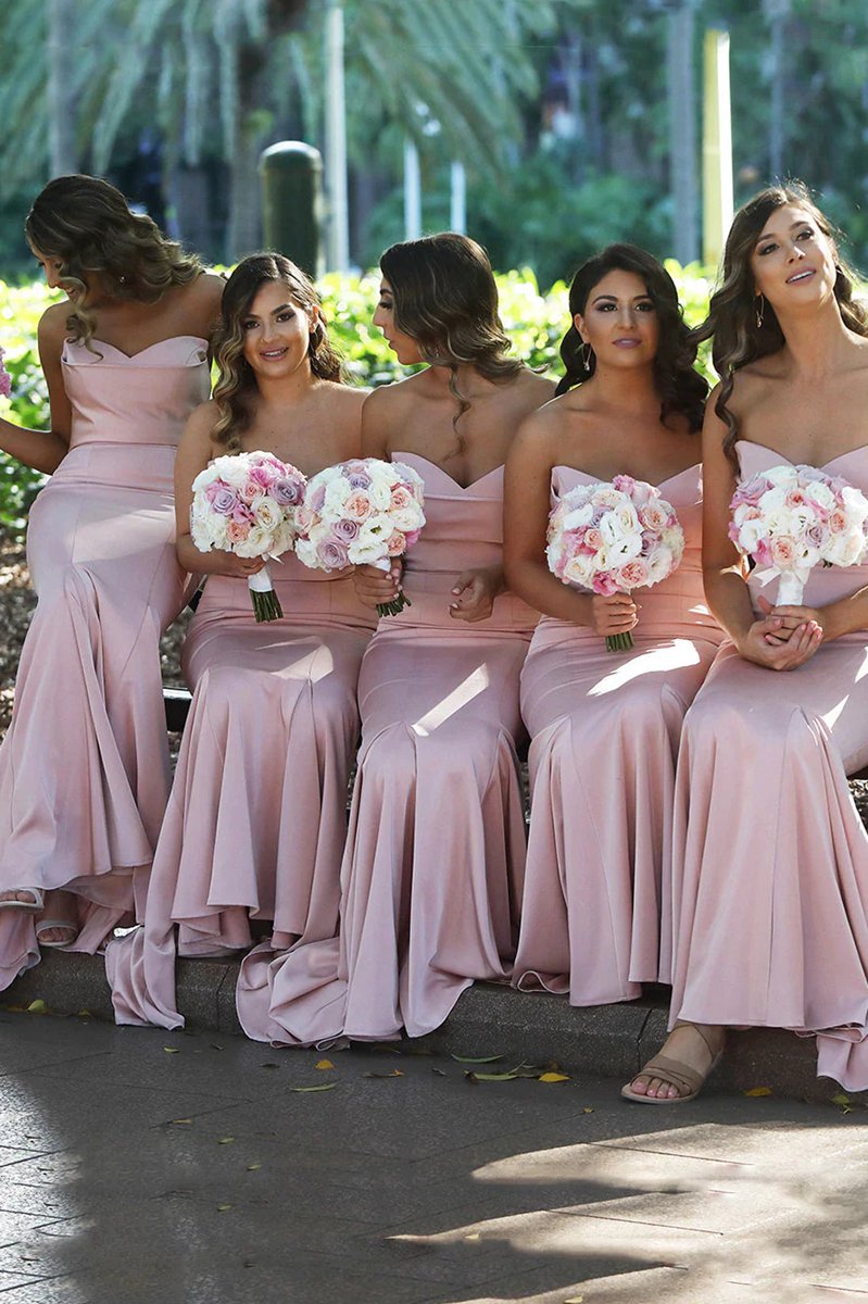 Mermaid Strapless Satin Bridesmaid Dresses Long Party Dresses