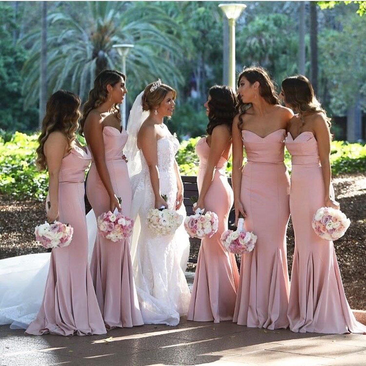 Mermaid Strapless Satin Bridesmaid Dresses Long Party Dresses