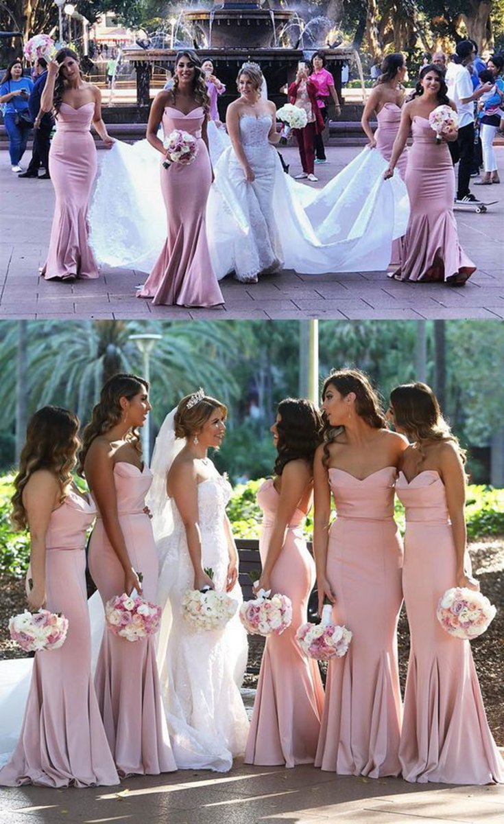 Mermaid Strapless Satin Bridesmaid Dresses Long Party Dresses