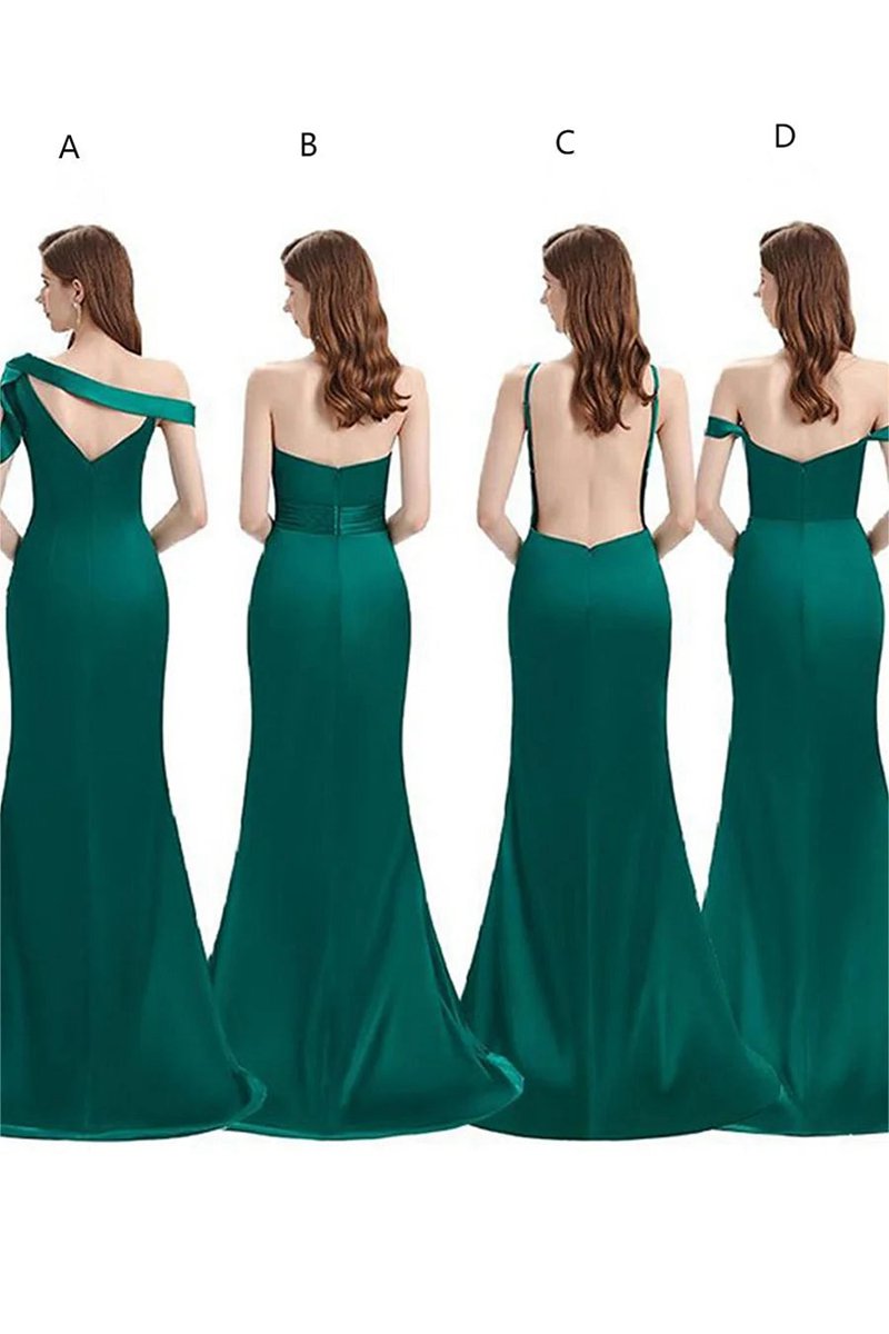 Satin One Shoulder Cutout Long Bridesmaid Dresses with Side Slit