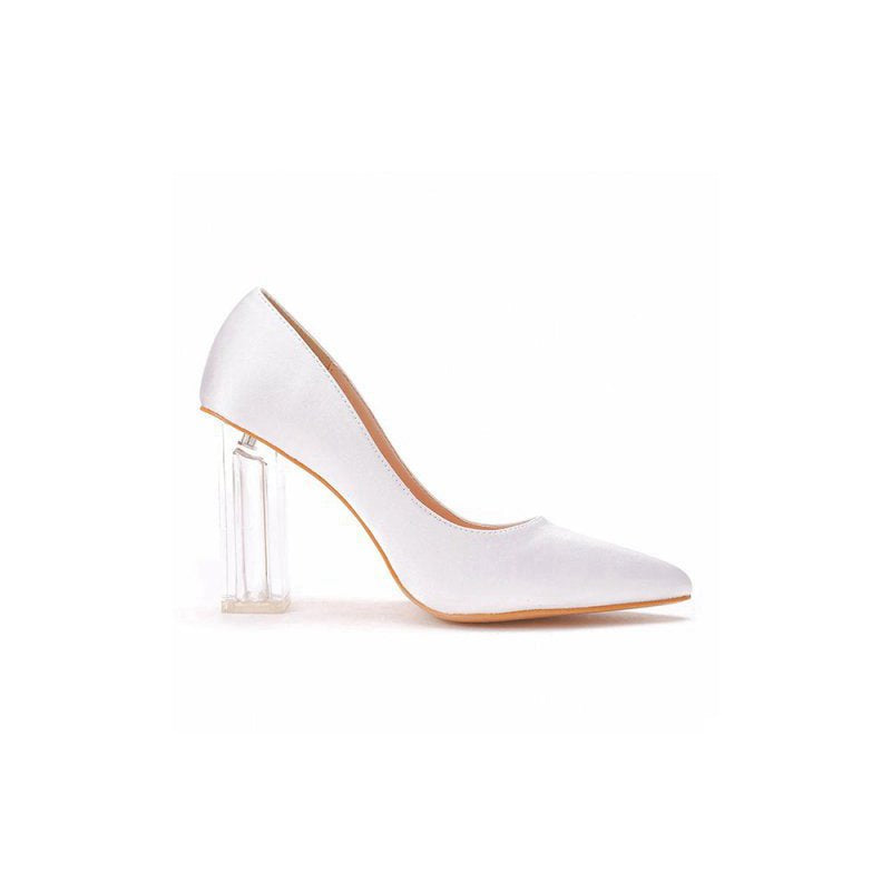 Simple Pointed Toe Transparent Block Heels