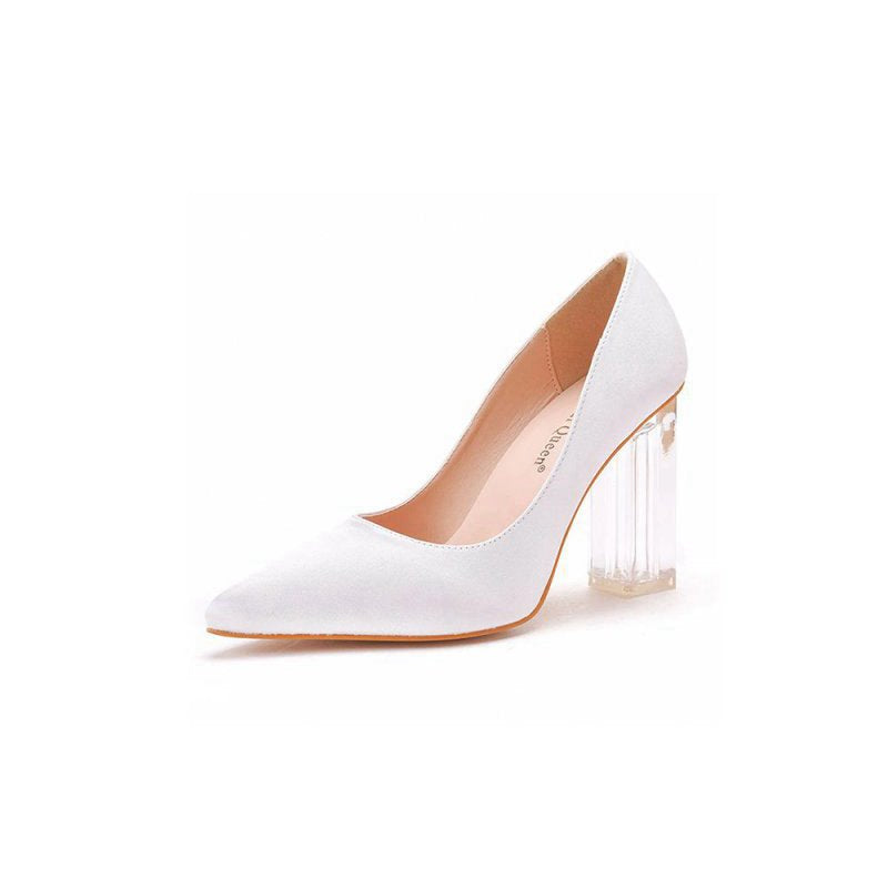 Simple Pointed Toe Transparent Block Heels