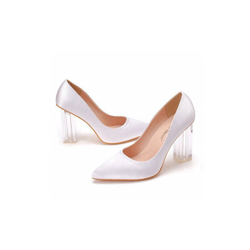 Simple Pointed Toe Transparent Block Heels