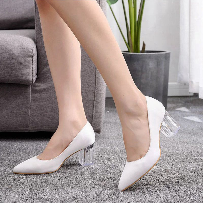 Simple Pointed Toe Transparent Block Heels