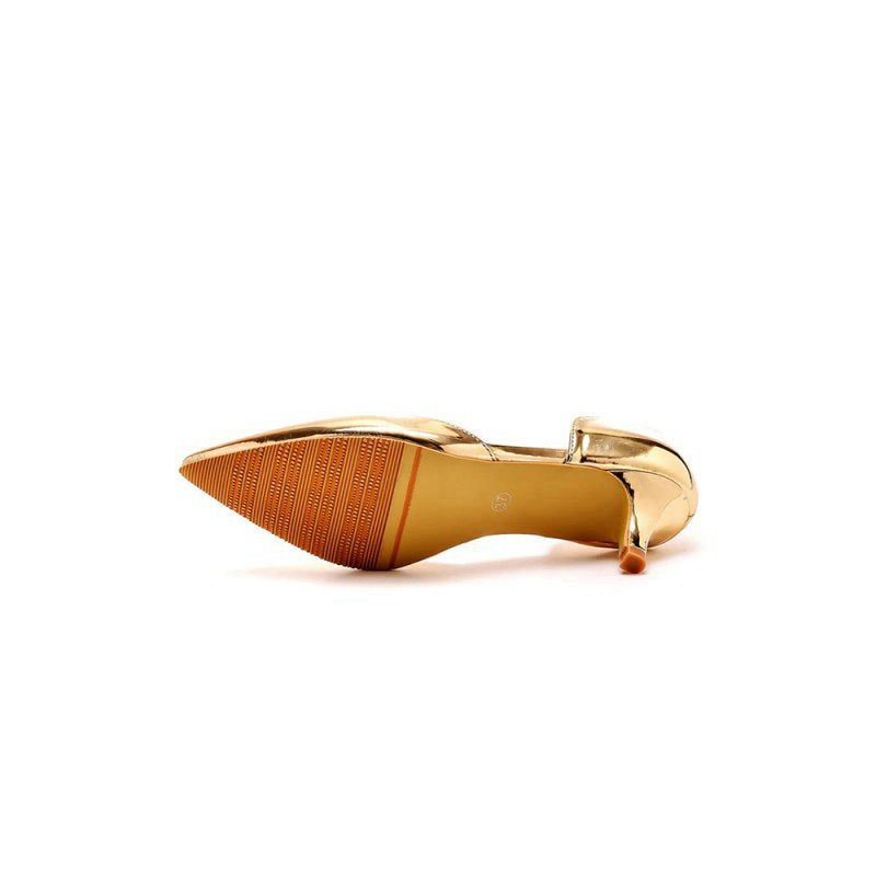 Simple Elegant Mid Cutout Two-Piece Slip on Pointed Toe Kitten Heels