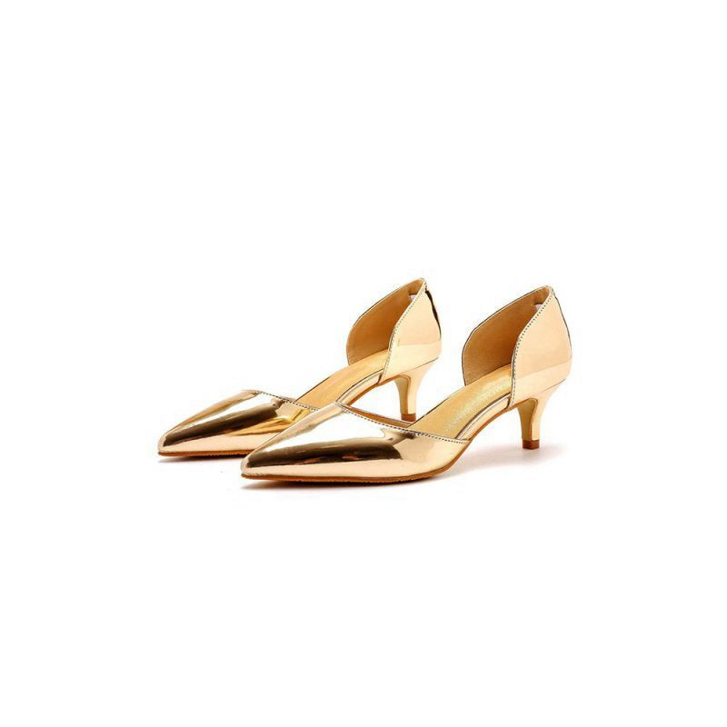 Simple Elegant Mid Cutout Two-Piece Slip on Pointed Toe Kitten Heels