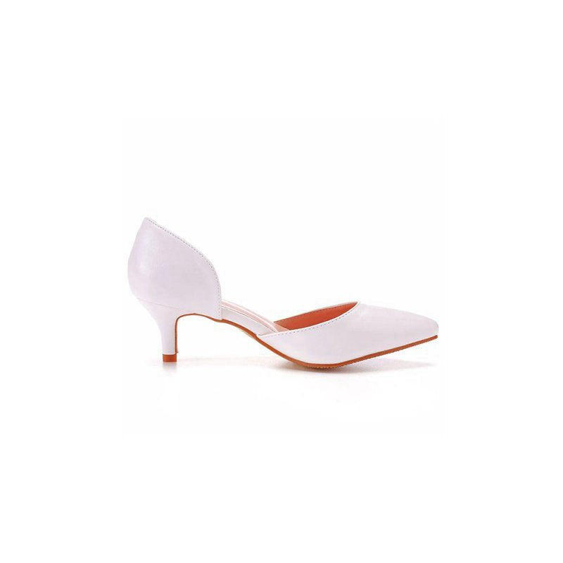 Simple Elegant Mid Cutout Two-Piece Slip on Pointed Toe Kitten Heels