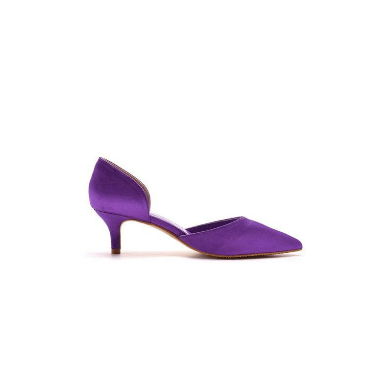 Simple Elegant Mid Cutout Two-Piece Slip on Pointed Toe Kitten Heels