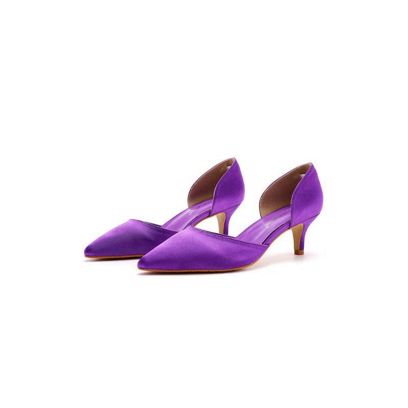 Simple Elegant Mid Cutout Two-Piece Slip on Pointed Toe Kitten Heels