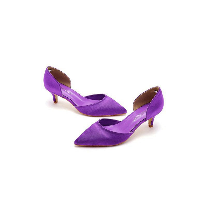 Simple Elegant Mid Cutout Two-Piece Slip on Pointed Toe Kitten Heels