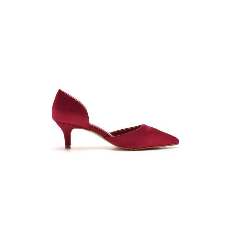 Simple Elegant Mid Cutout Two-Piece Slip on Pointed Toe Kitten Heels